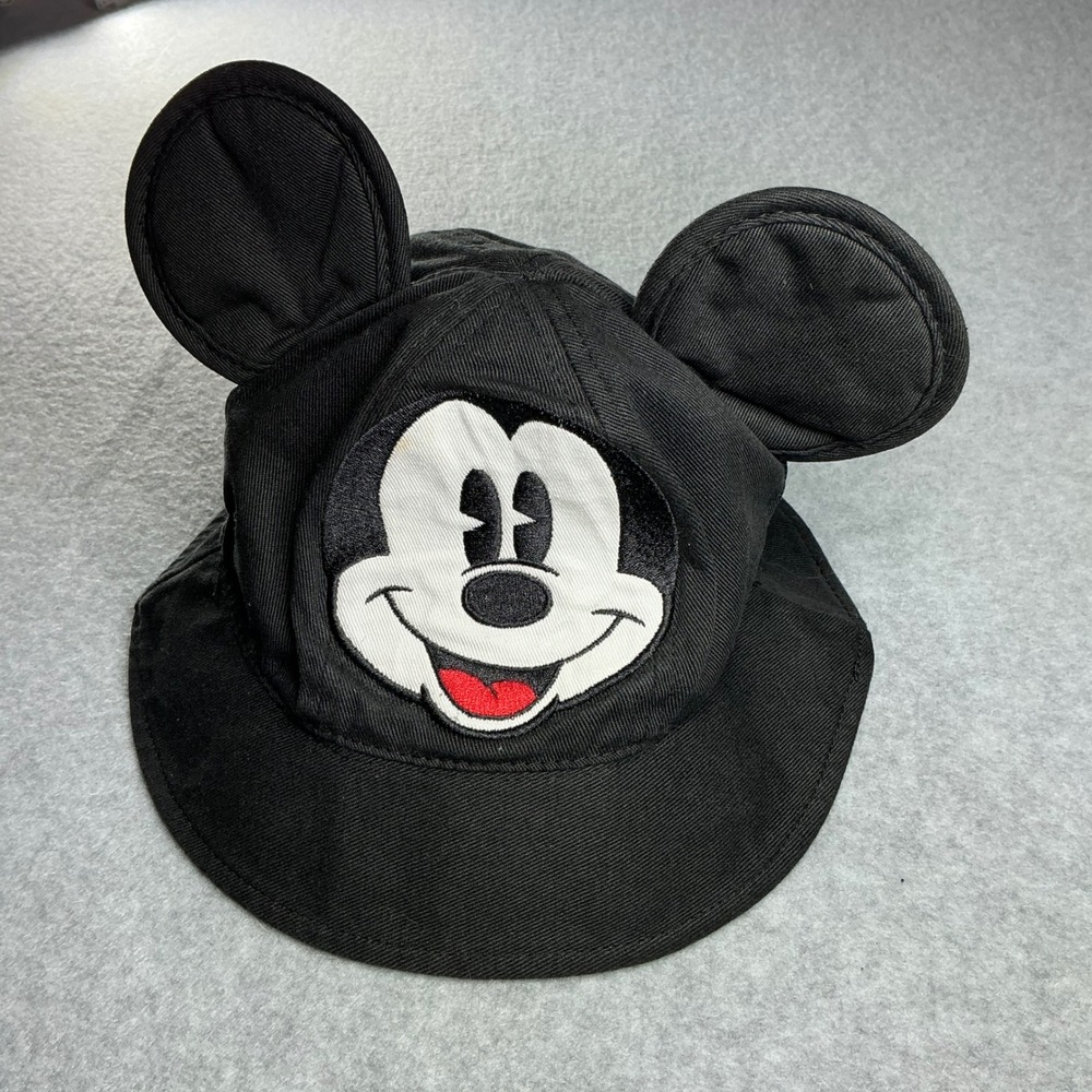 Disney Parks Mickey Mouse Ears Bucket Hat Black Toddler 52cm Embroidered Cotton